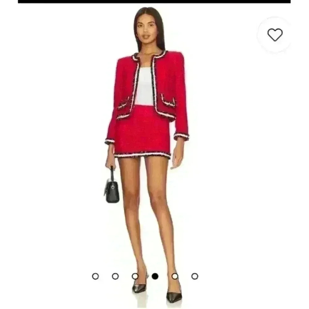 New Alice + Olivia Rubi Micro Skirt Tweed in Perfect Ruby, Black, White Size 14 - Picture 1 of 11
